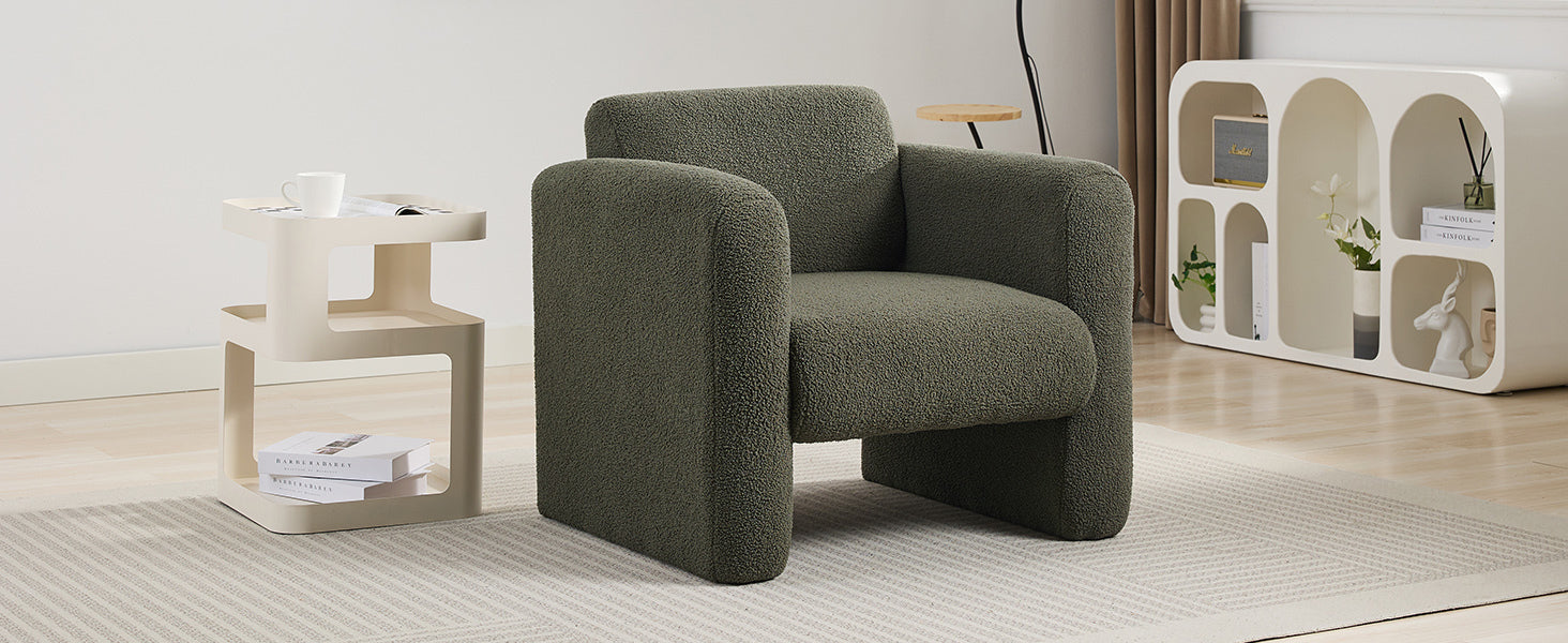 Modern Accent Chair Lambskin Sherpa Fabric Upholstered Comfy Reading Arm Chair Soft Padded Armchair With Back And Pillow For Living Room Bedroom Reception Waiting Room Office,Seaweed Green Seaweed Green Primary Living Space Upholstered
