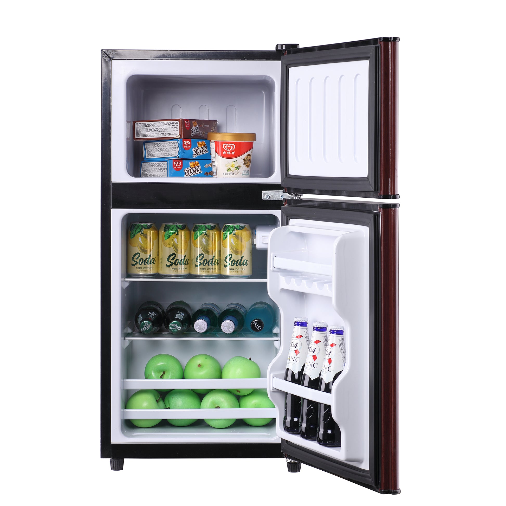 3.5Cu.Ft Compact Refrigerator Mini Fridge With Freezer, Small Refrigerator With 2 Door, 7 Level Thermostat Removable Shelves For Kitchen, Dorm, Apartment, Bar, Office, Wood Wood Kitchen Modern Abs Steel Q235