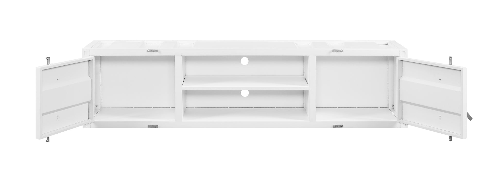 White 2 Door 2 Shelf Tv Stand With Container Lock White Primary Living Space 70 Inches 70 79 Inches 70 Inches Iron