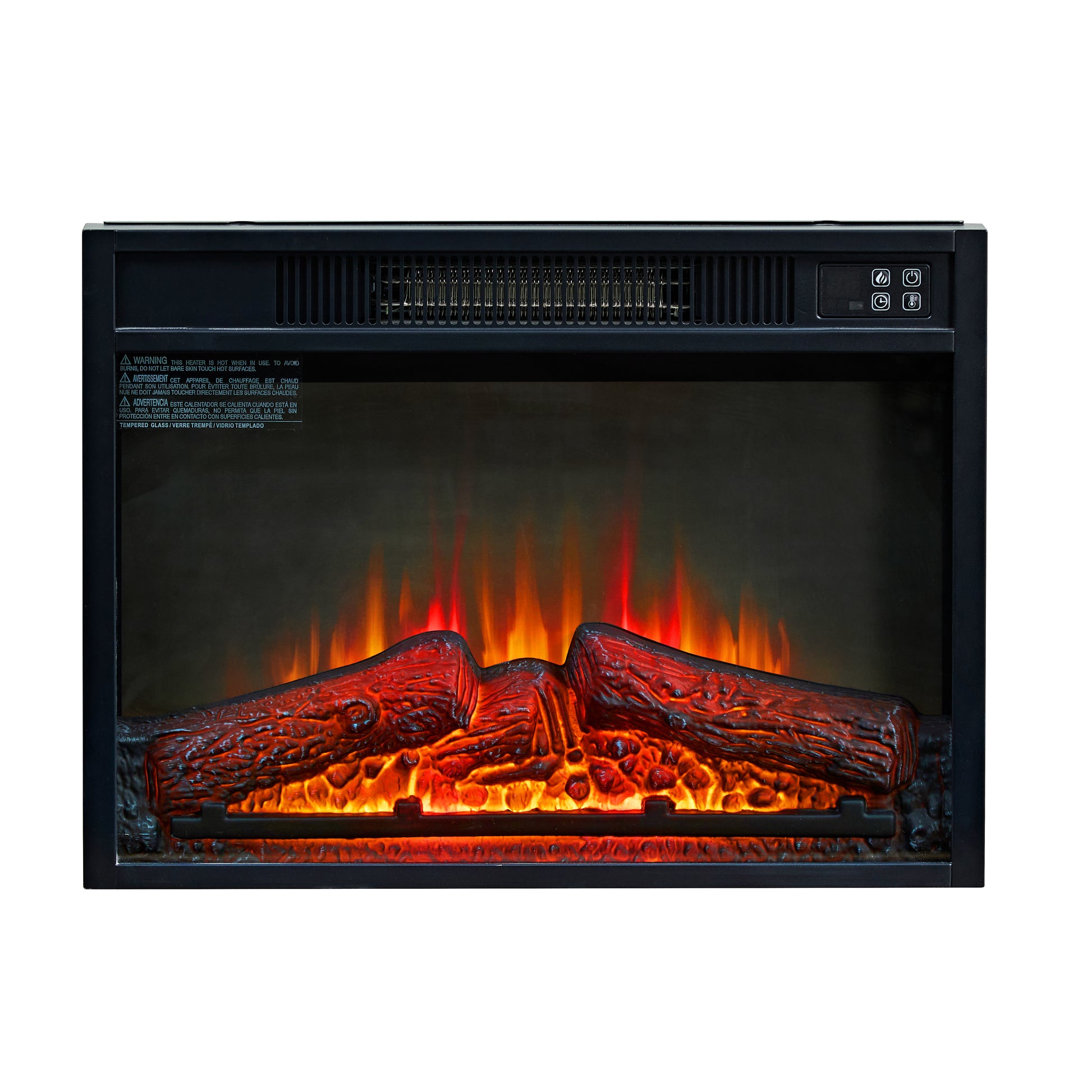 23" Electric Fireplace, 3Dinfrared Black Fireplace Electric Insert Heater, With Ir Remote Control, Glass View, Adjustable Realistic Logs & Flames, Indoor, 1400W Black Iron