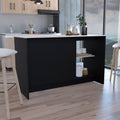 Juniper Kitchen Island With Large Top Surface, Double Door Cabinet, And Open Shelves Black Ibiza Marble Black Ivory Dining Room Modern Rectangular Stationary Kitchen Islands Particle Board Medium 40