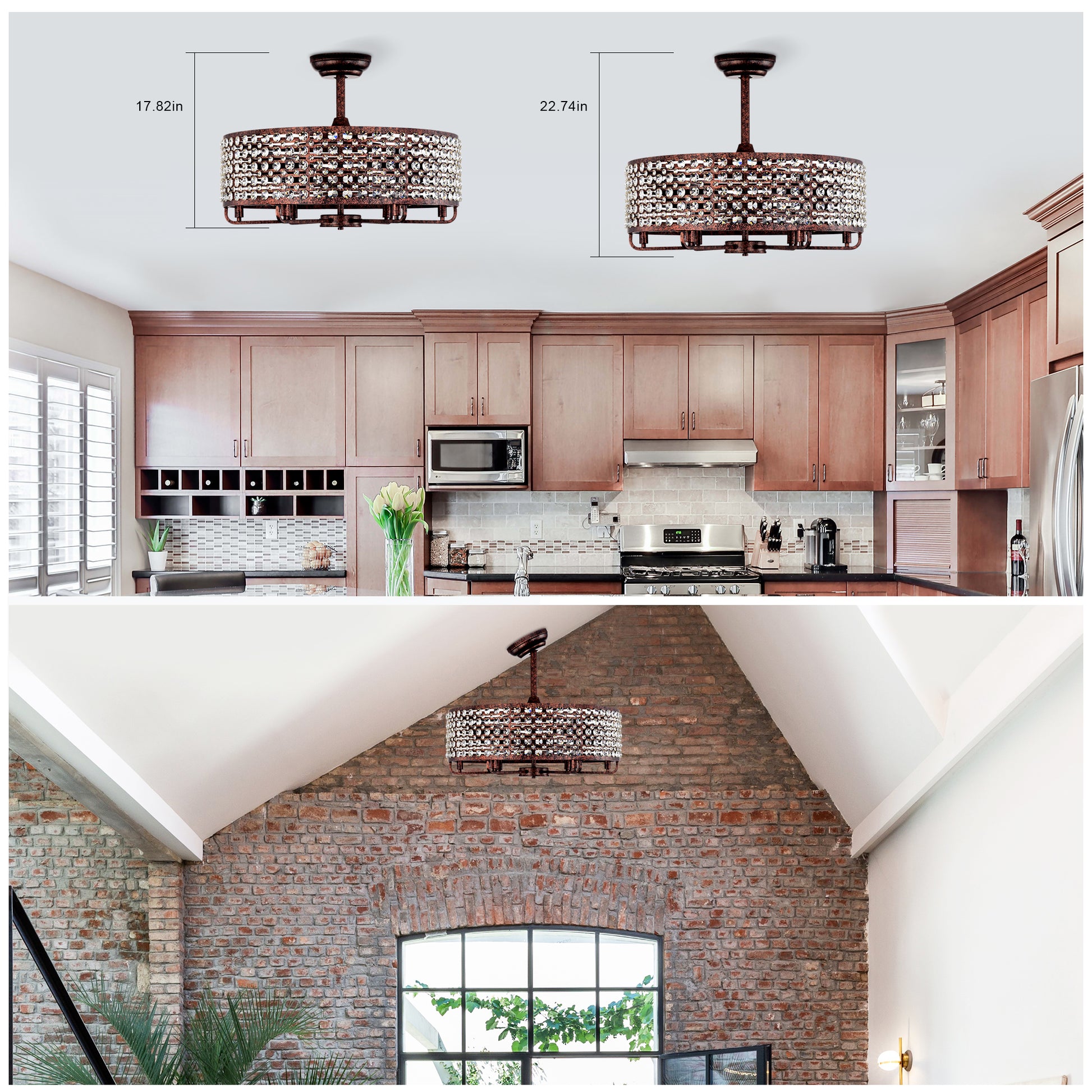 Dia 26.8 Inch Chandelier Ceiling Fan ,Crystal Shade Ceiling Fan With Remote Control,3 Abs Blade 4 Light No Include Bulb Rustic Brown American Design,American Traditional,Classic,Contemporary,Farmhouse Abs Metal