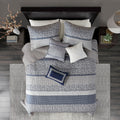 6 Piece Reversible Jacquard Quilt Set With Throw Pillows Navy King Cal King Navy Cotton