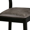 Riera 17 Inch Dining Chair, Gray Faux Leather Seat, Angled Backrest, Black Black Grey Wood Fabric