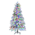 6Ft Pre Lit Spruce Snow Flocked Christmas Tree, Artificial Hinged Xmas Tree With 300 Multi Color Led Lights, 8 Flashing Modes &790 Snow Branch Tips, Holiday Office Home D Cor White Green Polyethylene