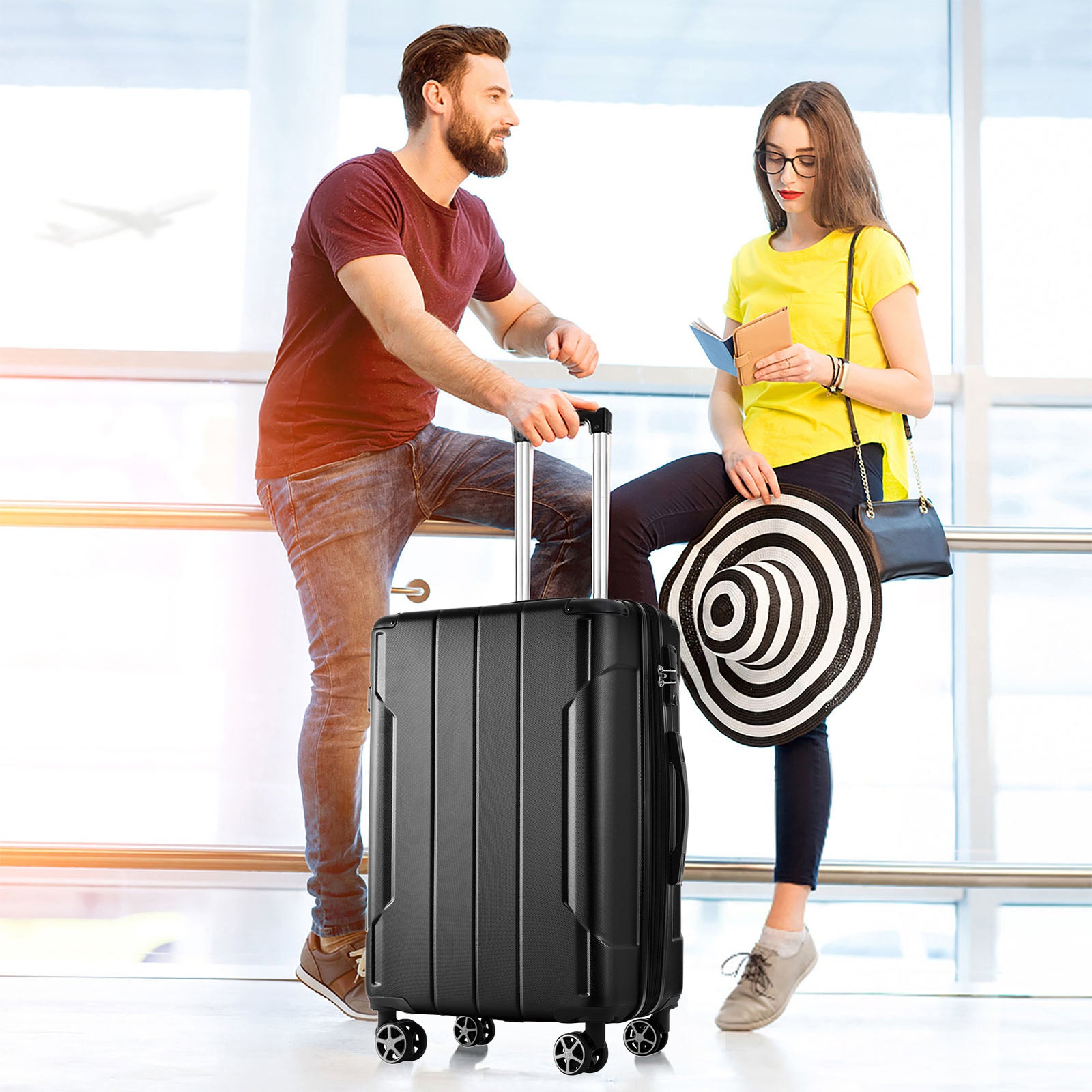 Luggage Sets 2 Piece, Hardshell Abs Lightweight And Expandable Only 28" Suitcases With Double Wheels, Carry On Luggage, 2 Piece Set 20 28 , Black Black Abs