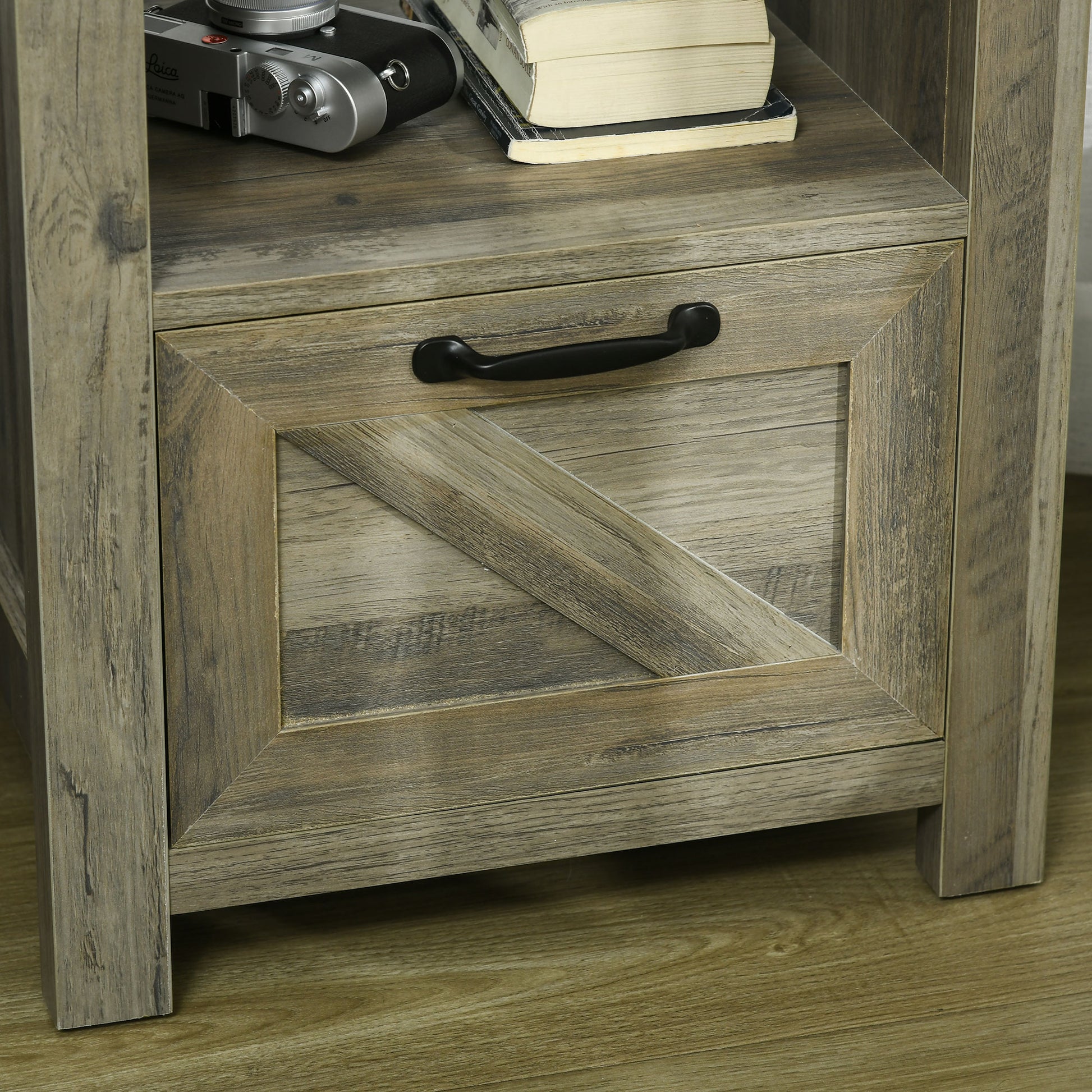 Homcom Farmhouse End Table, Rustic Side Cabinet With Storage, Small Side Table With Drawer, Wood Effect Tabletop For Living Room, Gray Gray Particle Board