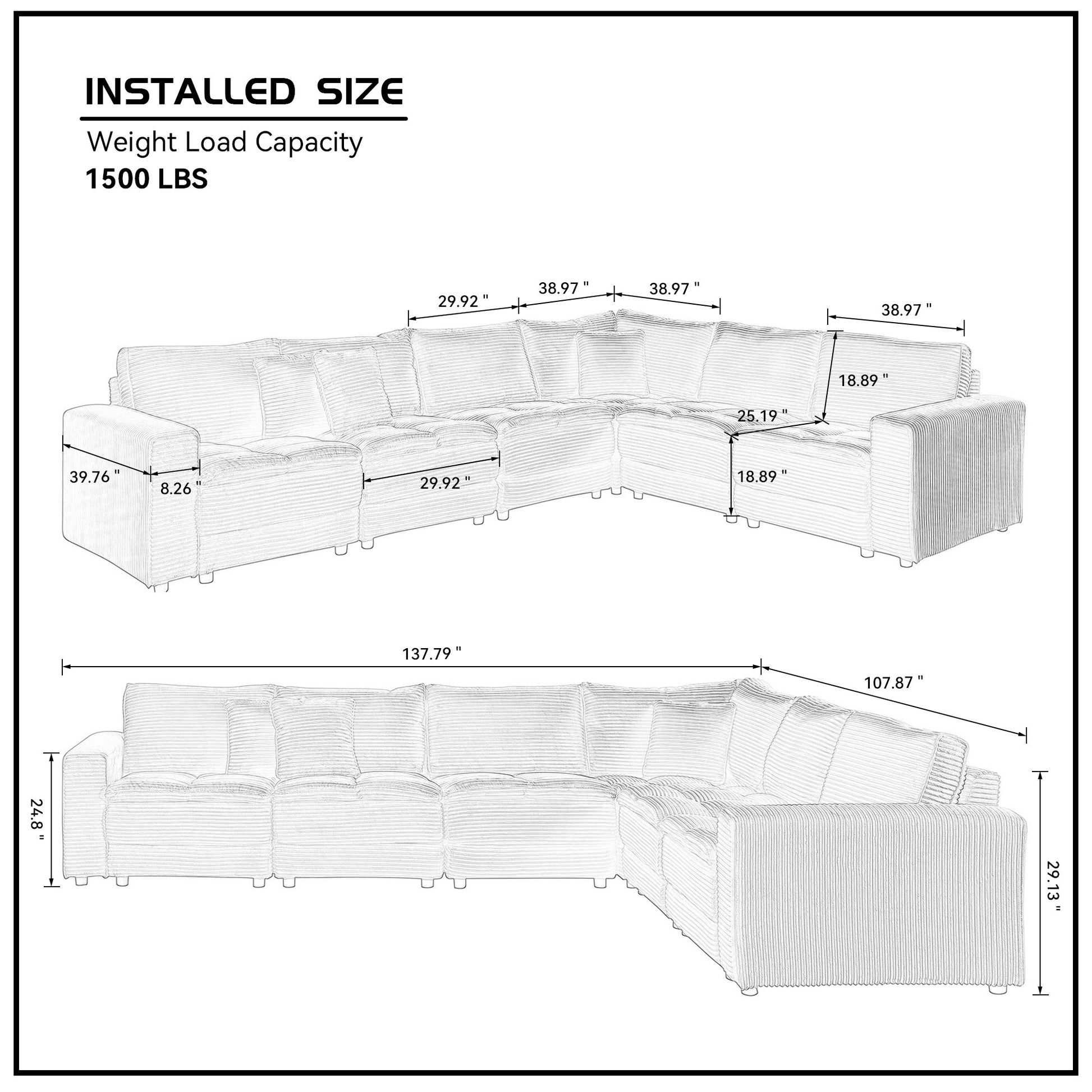 6 Seats,Oversized Sectional Sofa,L Shaped Corner Couch With Detachable Seat & Back Cushion, Corduroy Upholstery Convertible Sleeper Sofa&Couch For Living Room Green Fabric 6 Seat