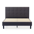 Upholstered Platform Bed Square Stitch Queen Grey Wood Upholstered