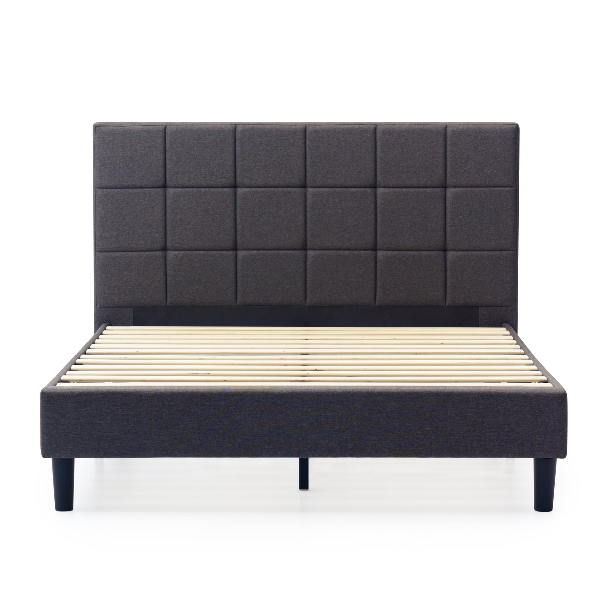 Upholstered Platform Bed Square Stitch Queen Grey Wood Upholstered
