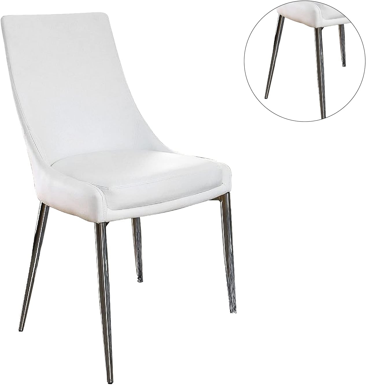 Contemporary Style Set Of 2Pcs Dining Chairs Whitesilver Finish Metal Legs Side Chair Dining Room Furniture White Dining Room Contemporary,Modern Dining Chairs Solid Back Set Of 2 Faux Leather,Metal