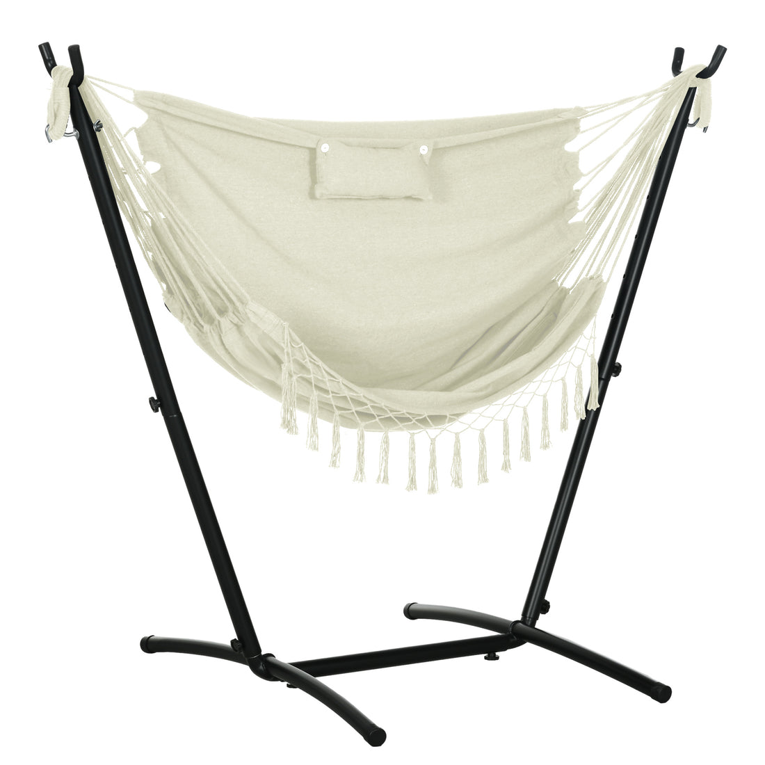 Outsunny Patio Hammock Chair With Stand, Outdoor Hammock Swing Hanging Lounge Chair With Side Pocket And Headrest, Cream White White Steel