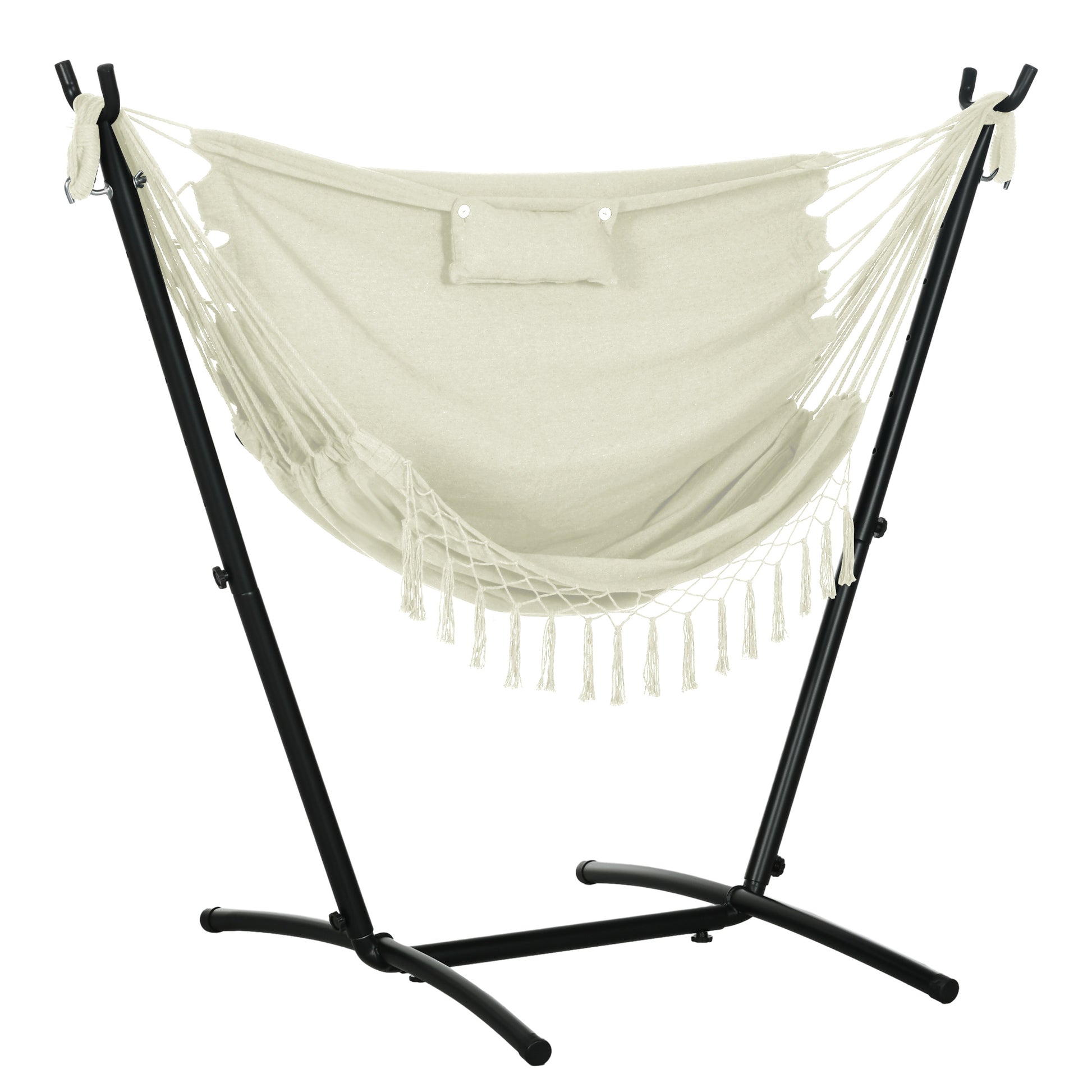 Outsunny Patio Hammock Chair With Stand, Outdoor Hammock Swing Hanging Lounge Chair With Side Pocket And Headrest, Cream White White Steel