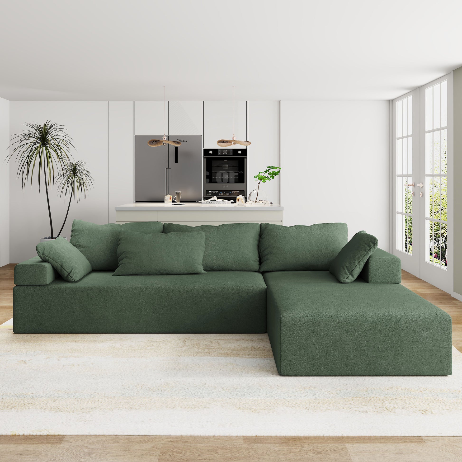 Modern Upholstered Sectional Sofa Couch Set,Modular 108" L Shaped Sectional Living Room Sofa Set With 6 Pillows,Free Combination Sofa Couch For Living Room,Bedroom Green Foam Chenille 3 Seat