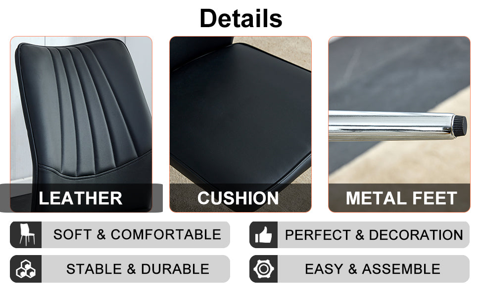 Table And Chair Set.Contemporary, Minimalist Rectangular Dining Table Featuring A Clear Tempered Glass Top And Sleek Silver Legs. Paried With Chairs Made Of Pu Material Cushion And Silver Metal Legs. Black Seats 6 Glass Metal