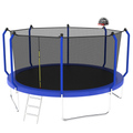 14Ft Trampoline With Basketball Hoop, Astm Approved Reinforced Type Outdoor Trampoline With Enclosure Net Blue Steel