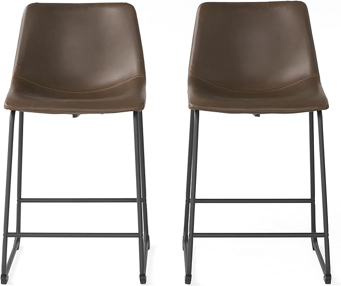 Set Of 2, Vintage Brown Counter Stool,17.75"D X 21.20"W X 35.25"H Black Brown Leather