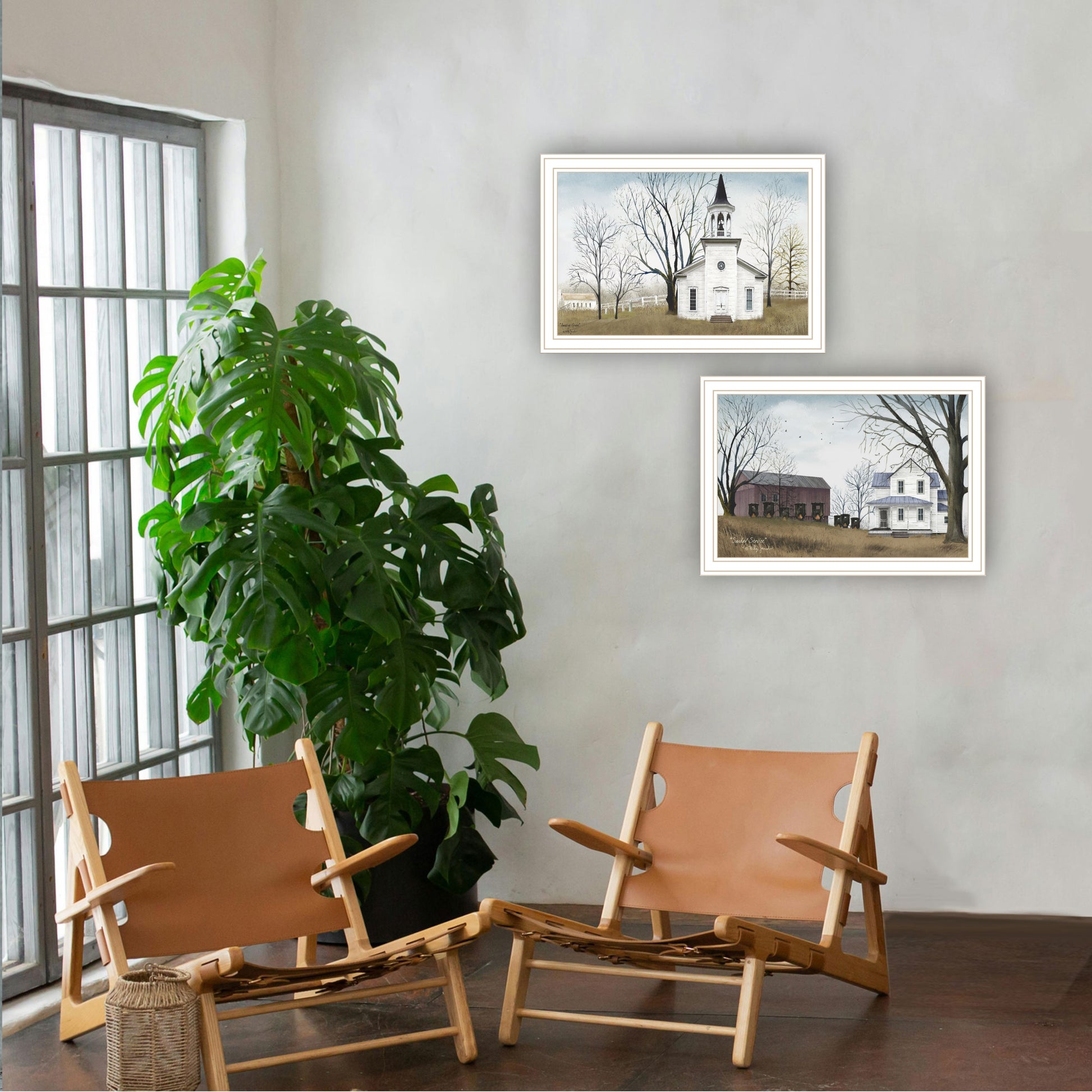 2 Piece Vignette Amazing Grace Sunday Service White Framed Wall Art For Living Room, Bedroom Wall Art Print For Home Decor By Billy Jacobs Multicolor Wood Paper