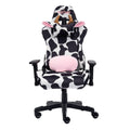 Ts85 Cow Print Luxx Series Gaming Chair Caster Nylon Black White Office Spot Clean Rectangular Modern Handle Office Chairs Solid Back Fabric Metal