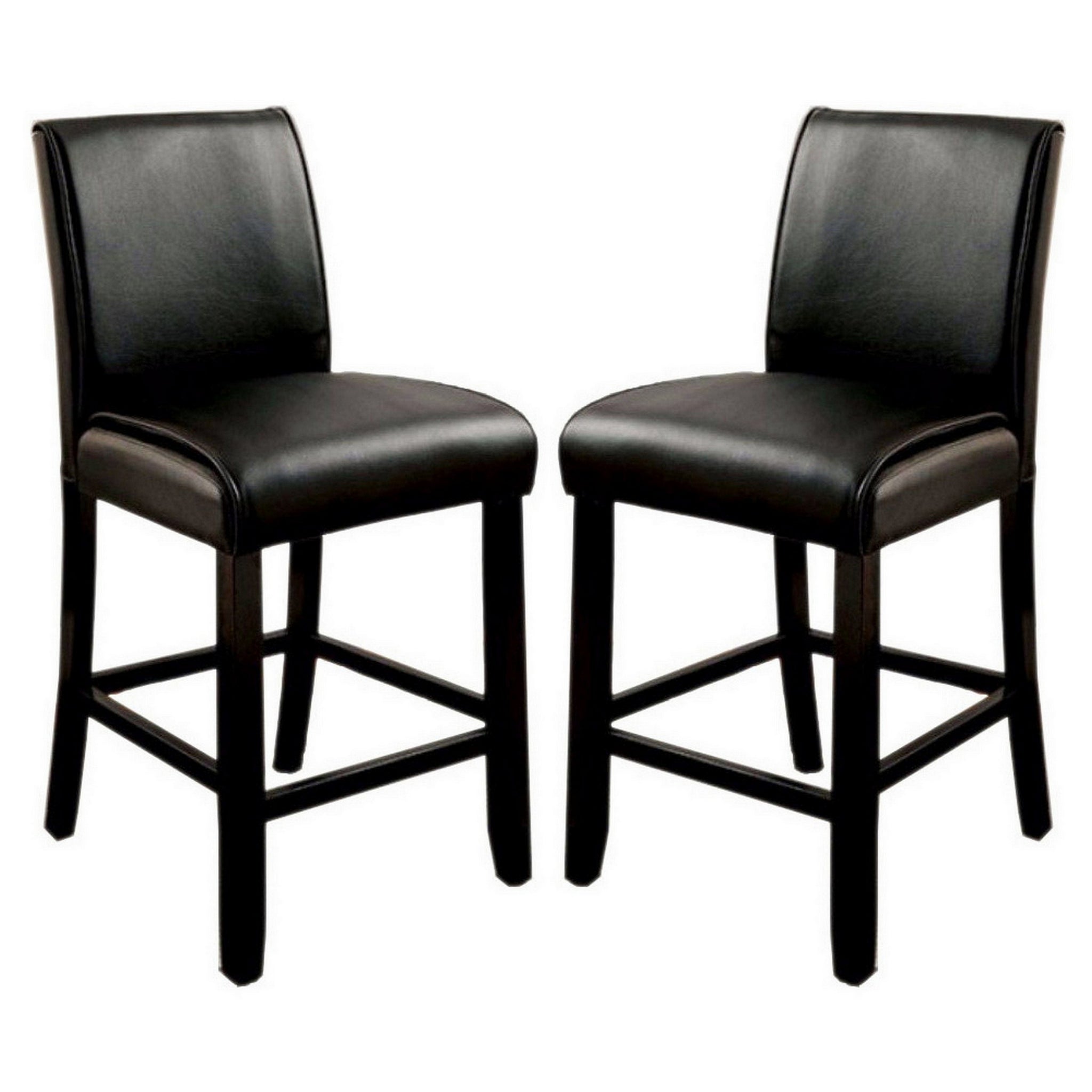 Counter Height Chair With Wooden Legs, Set Of 2, Black Black Wood Fabric