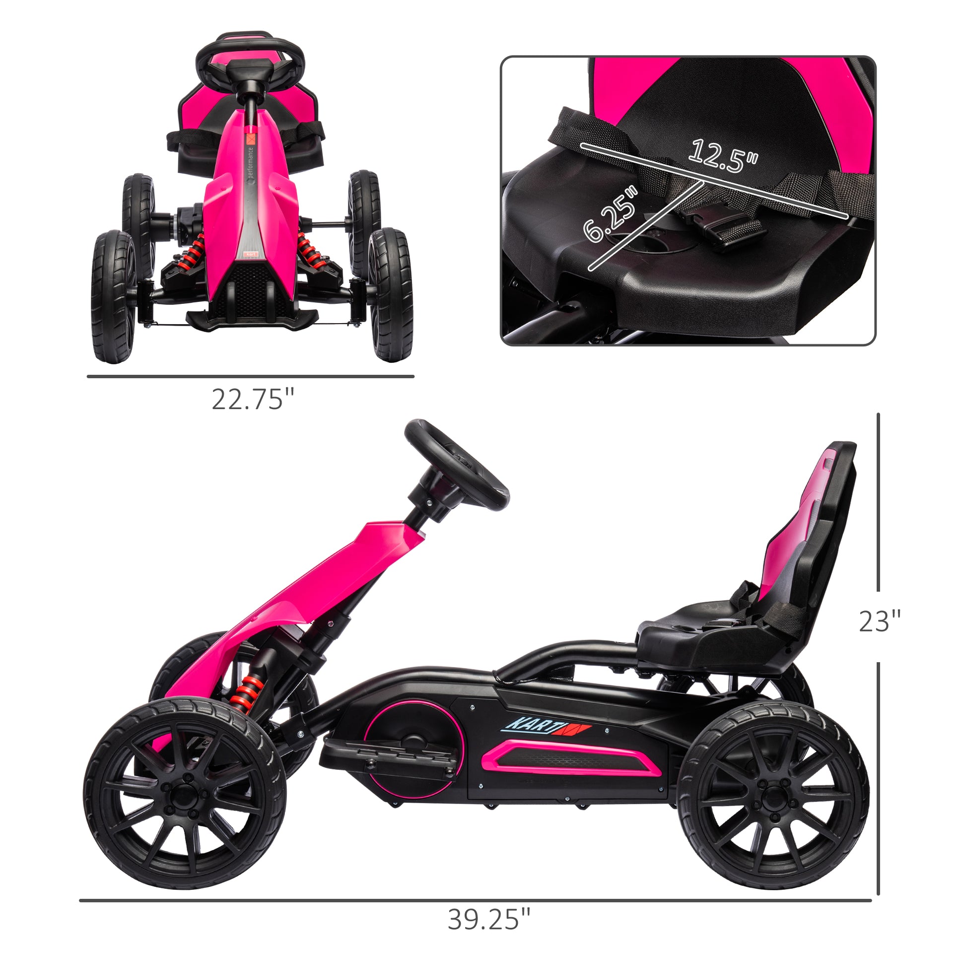 Aosom 12V Electric Go Kart For Kids, Outdoor Ride On Toy With Forward Backward Drive & Adjustable Speed, Gift For Child 3 8 Years Old, Pink Pink Iron Plastic