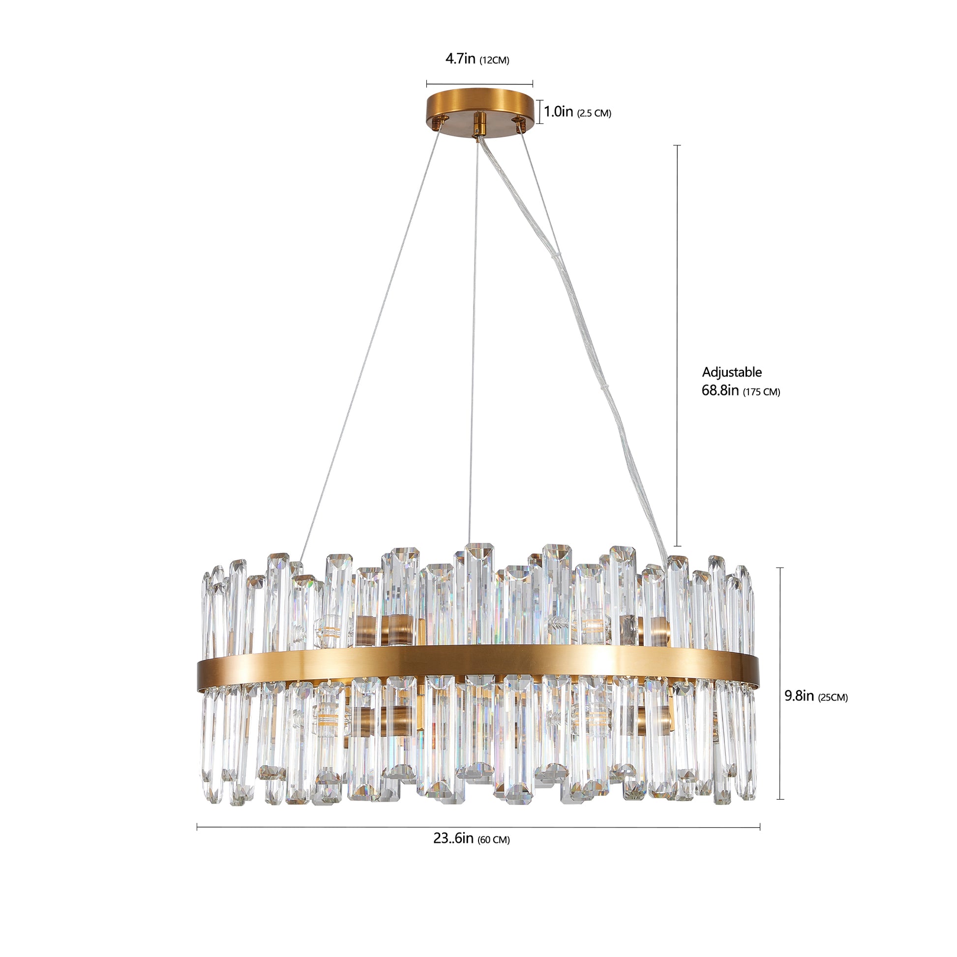 23.6 Inches Luxury Chandeliers Crystal Living Room Bedroom Decorative Lights Simple Modern Dining Room Led Lighting,For Home Decor Bulbs Not Included Golden Crystal Iron