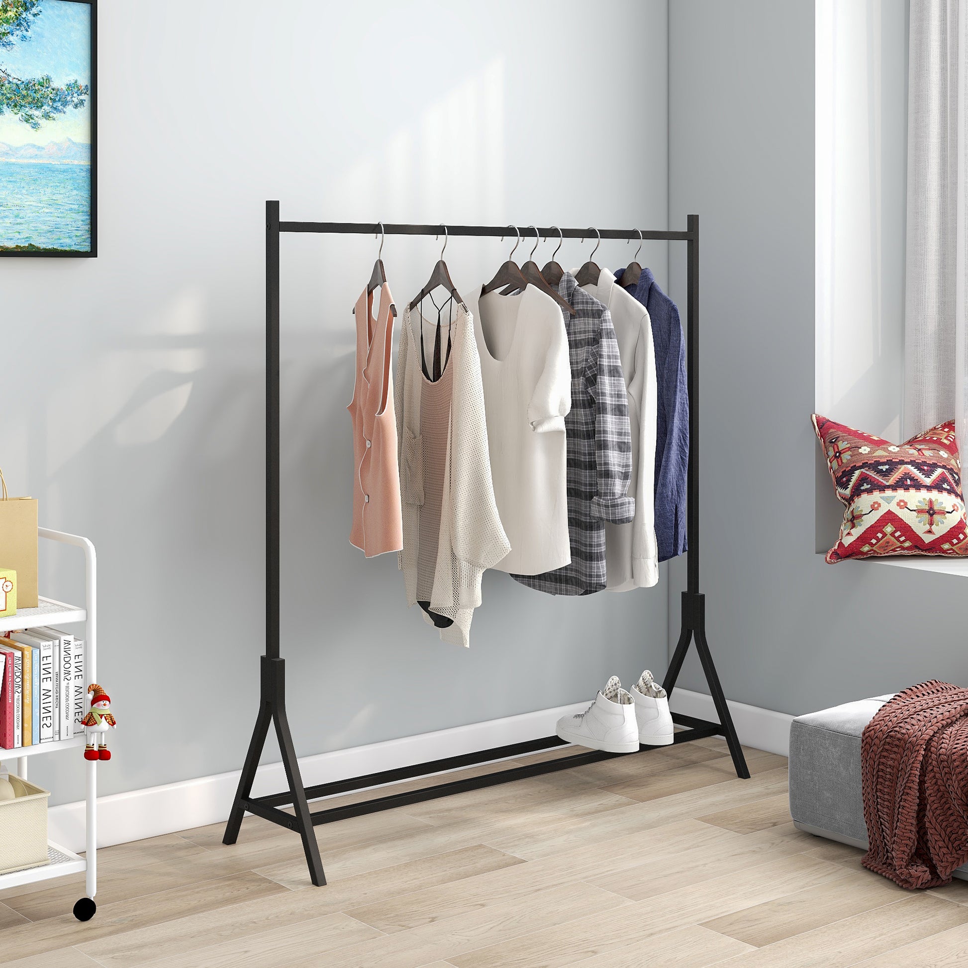 Garment Rack Freestanding Hanger Multi Functional Single Pole Bedroom Clothing Rack Bedroom, Black Black Bedroom Metal Garment Rack Freestanding Hanger Multi Functional Single Pole Bedroom Clothing Rack Bedroom, Black Black Bedroom Metal