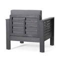 Set Of 2 Outdoor Acacia Wood Club Chairs With Cushions, Dark Gray, 27.75
