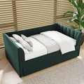 Twin Size Upholstered Velvet Daybed With Trundle, Green Box Spring Not Required Twin Green Wood Bedroom Bed Frame Velvet Upholstered