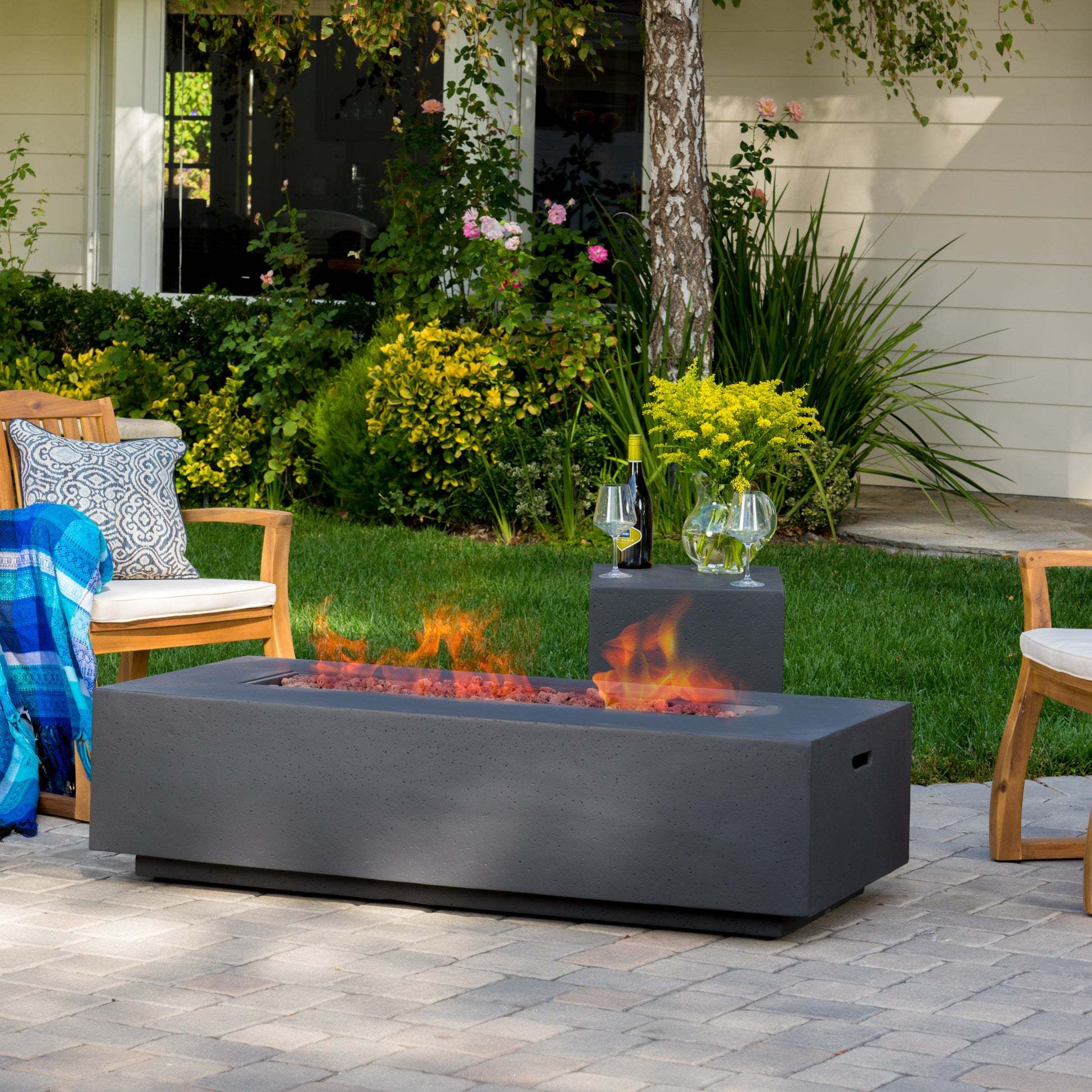 50000 Btu Outdoor Rectangle Mgo Propane Fire Pit Table With Tank Holder Dark Gray Dark Gray Magnesium Oxide