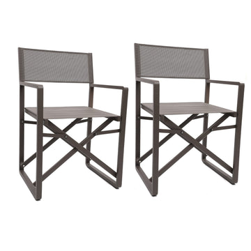 Metal Director Chair With X Shaped Braces, Set Of 2, Espresso Brown Brown Aluminium