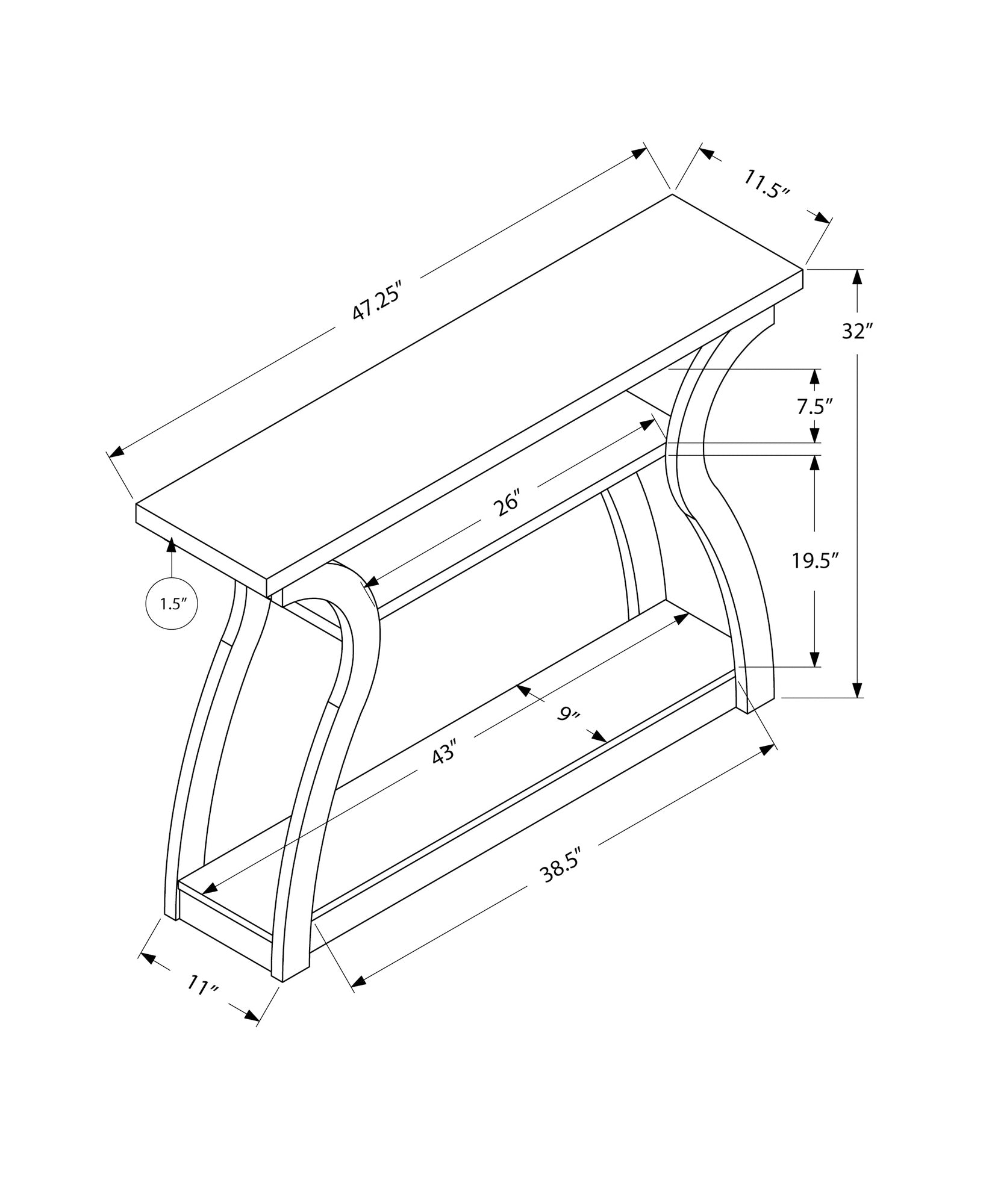 Accent Table, Console, Entryway, Narrow, Sofa, Living Room, Bedroom, White Laminate, Contemporary, Modern White Mdf