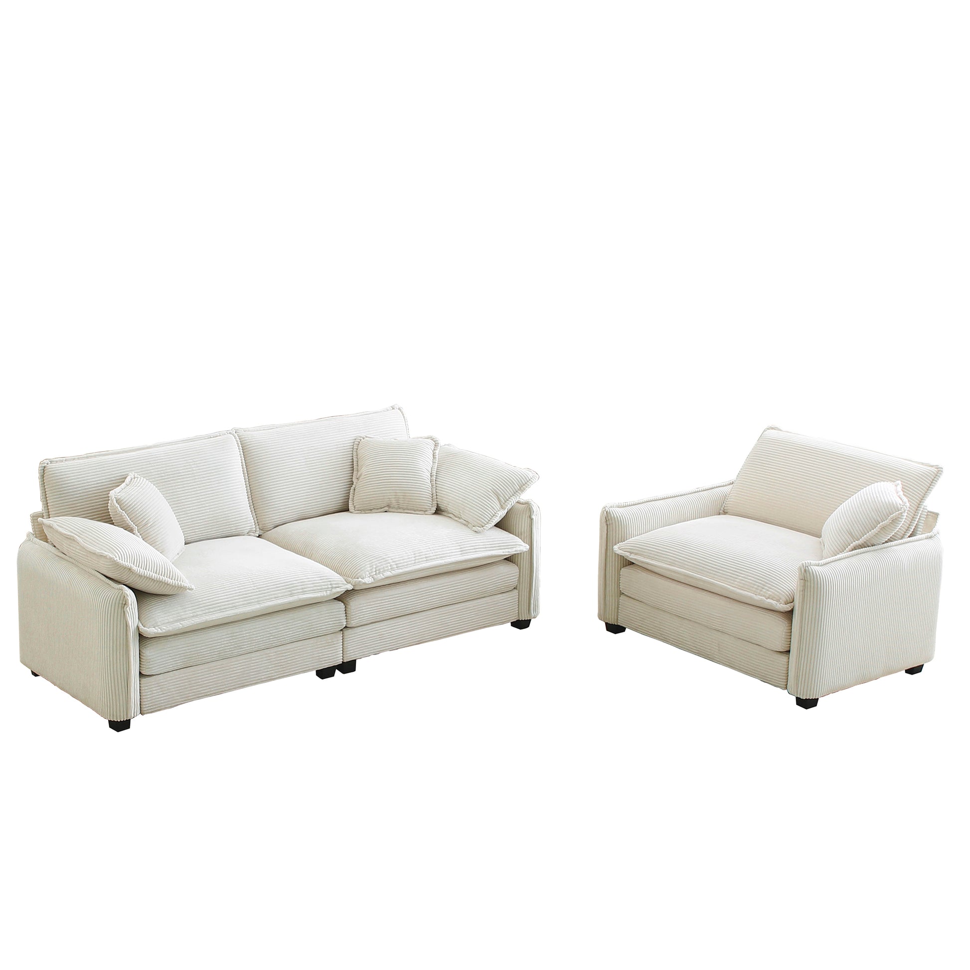 Modern Living Room Sofa Two Pieces Set, Suitable For Living Room And Small Apartment2 Pieces Sofa Set Consists Of A Single Seat Sofa And A 2 Seater Sofas, Beige Corduroy Beige Corduroy 3 Seat