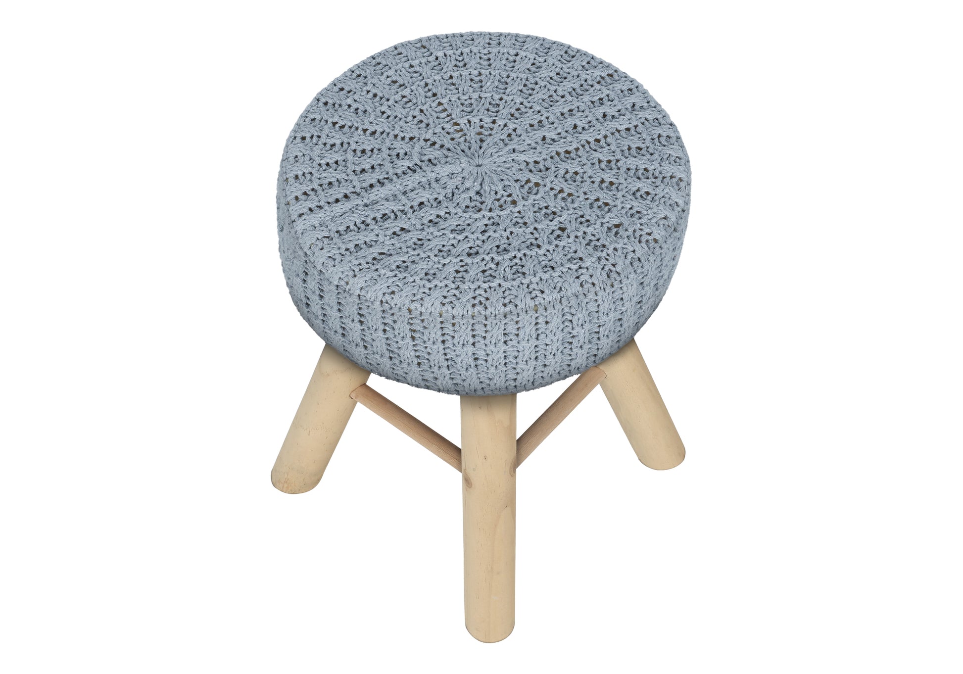 Ottoman, Pouf, Footrest, Foot Stool, 12" Round, Grey Velvet, Natural Wood Legs, Contemporary, Modern Grey Foam Polyester