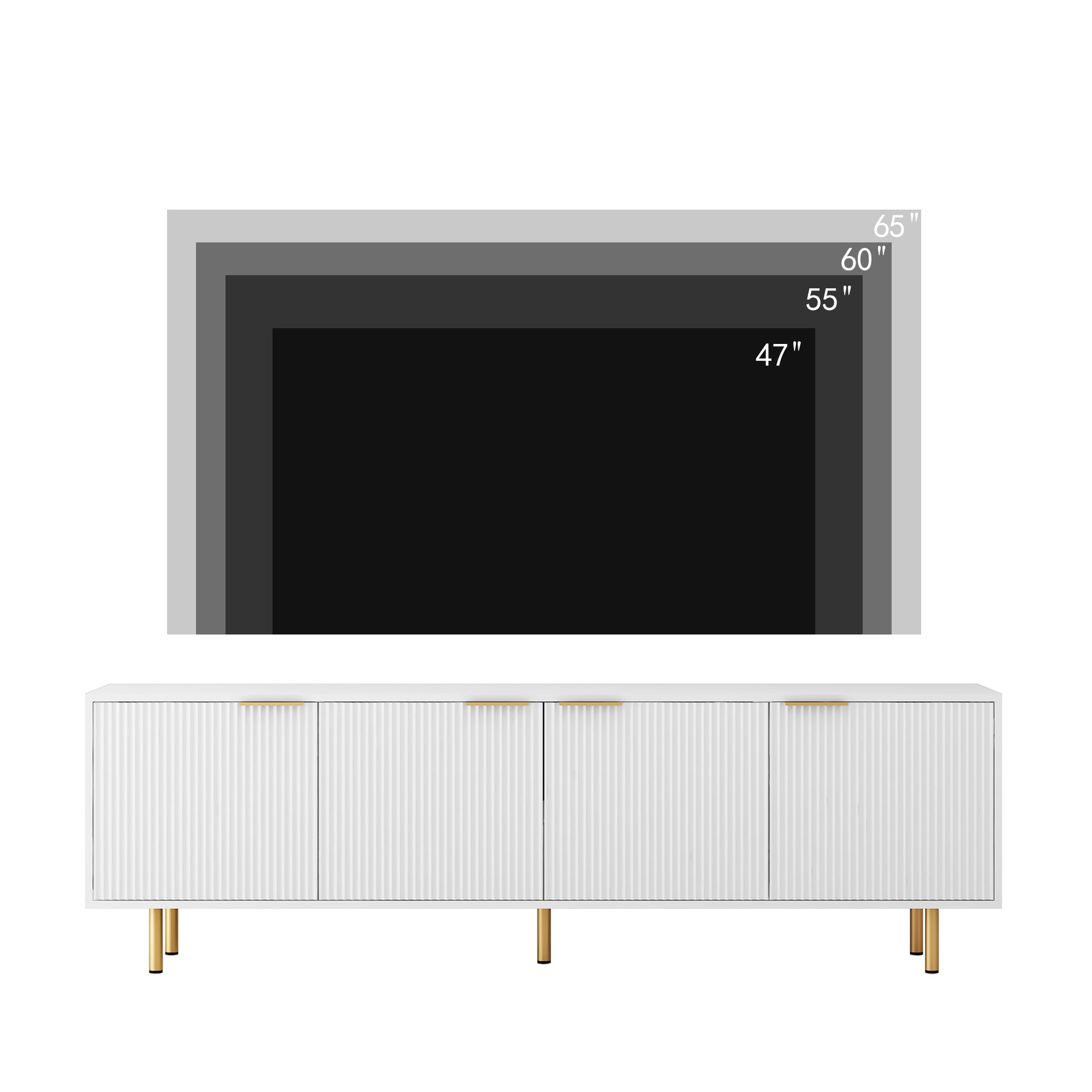 White Modern Tv Stand Fluted 68" With Power Outlet, Entertainment Center With Storage Doors, Tv Console Media Cabinet, For 55 Inch Tv, Living Room White 70 79 Inches Mdf