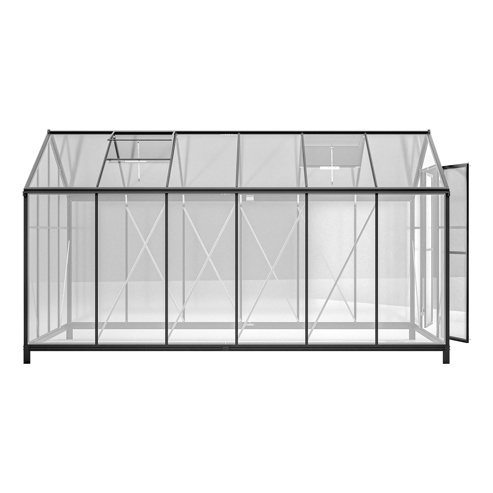 8' X 12' Outdoor Greenhouse, Heavy Duty Polycarbonate Greenhouse, Large Walk In Greenhouse With Double Doors And Two Ventilation Windows, Aluminum Greenhouse For Outdoor Greenhouse Garden Backyard