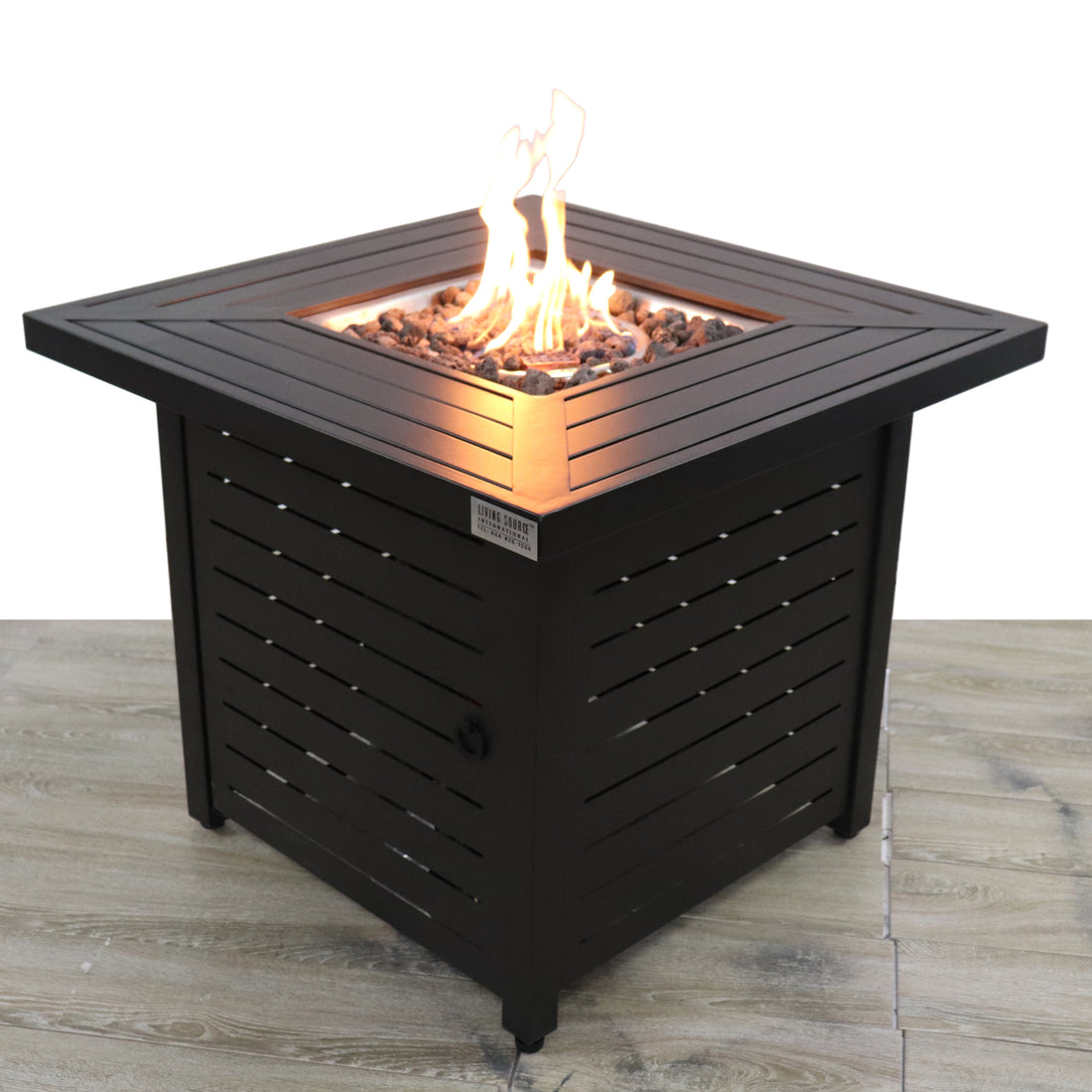 Living Source International 25" H X 30" W Steel Propane Natural Gas Fire Pit Table Black Black Stainless Steel