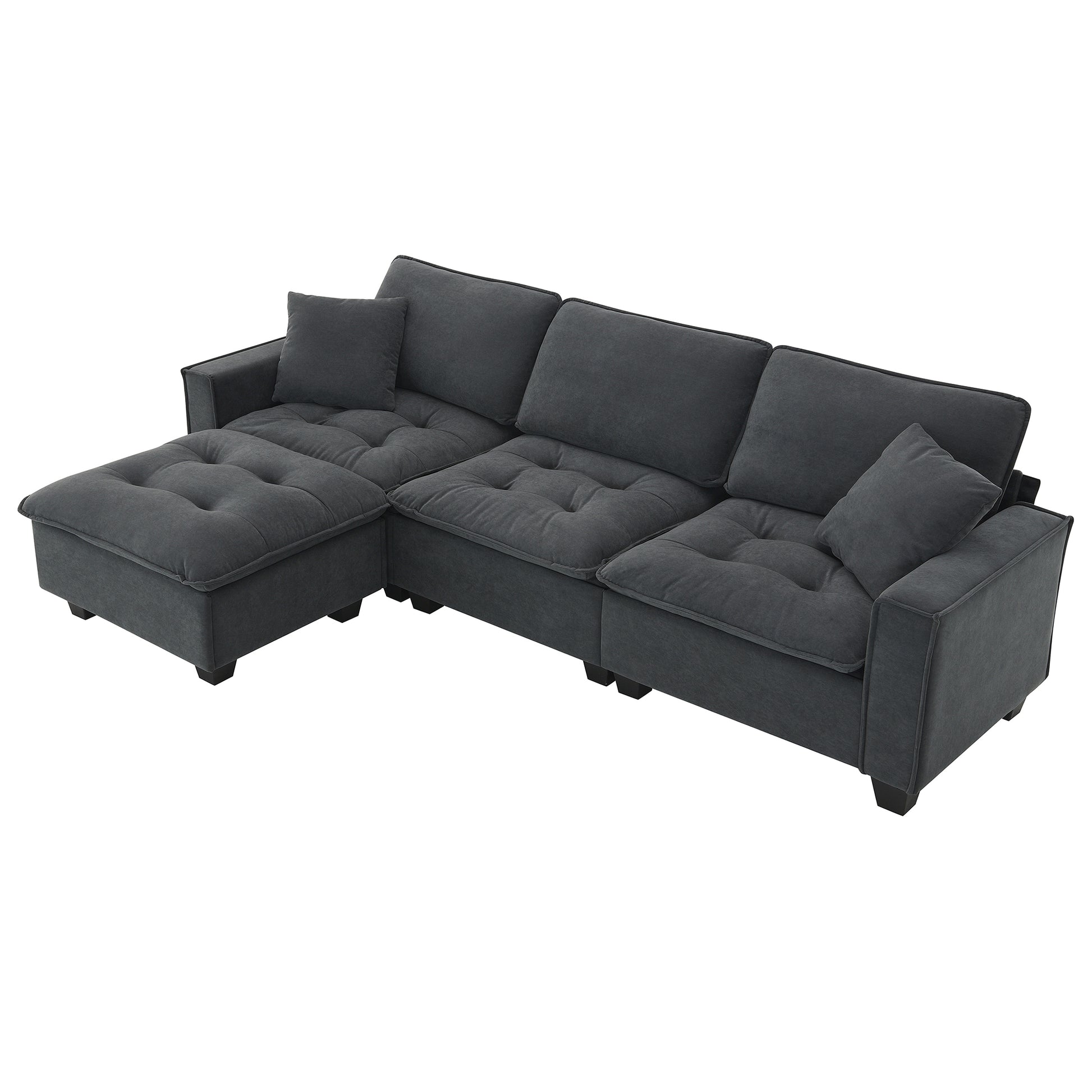 100*59" Modern Convertible Sectional Sofa,L Shaped Reversible Couch Set With Free Pillows,4 Seat Suede Velvet Sleeper Sofa With Ottoman For Living Room,Apartment,Office,3 Colors Dark Gray Suede 4 Seat