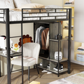 Twin Size Metal Loft Bed With Built In Wardrobe, Desk And Shelves, Black Expected Arrival Time: 9.3 Box Spring Not Required Twin Black Mdf Metal