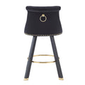 Coolmore Set Of 2,Back Pull Point Design, Velvet Material, 360 Degree Rotation, Back Pull Loop Detachable Design, Rivet Decoration, Square Foot Wooden Bar Chair Black Velvet