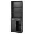 Bathroom Storage Cabinet, Cabinet With Two Doors And Drawers, Adjustable Shelf, Three Layer Open Shelf, Mdf Board, Black Black Mdf