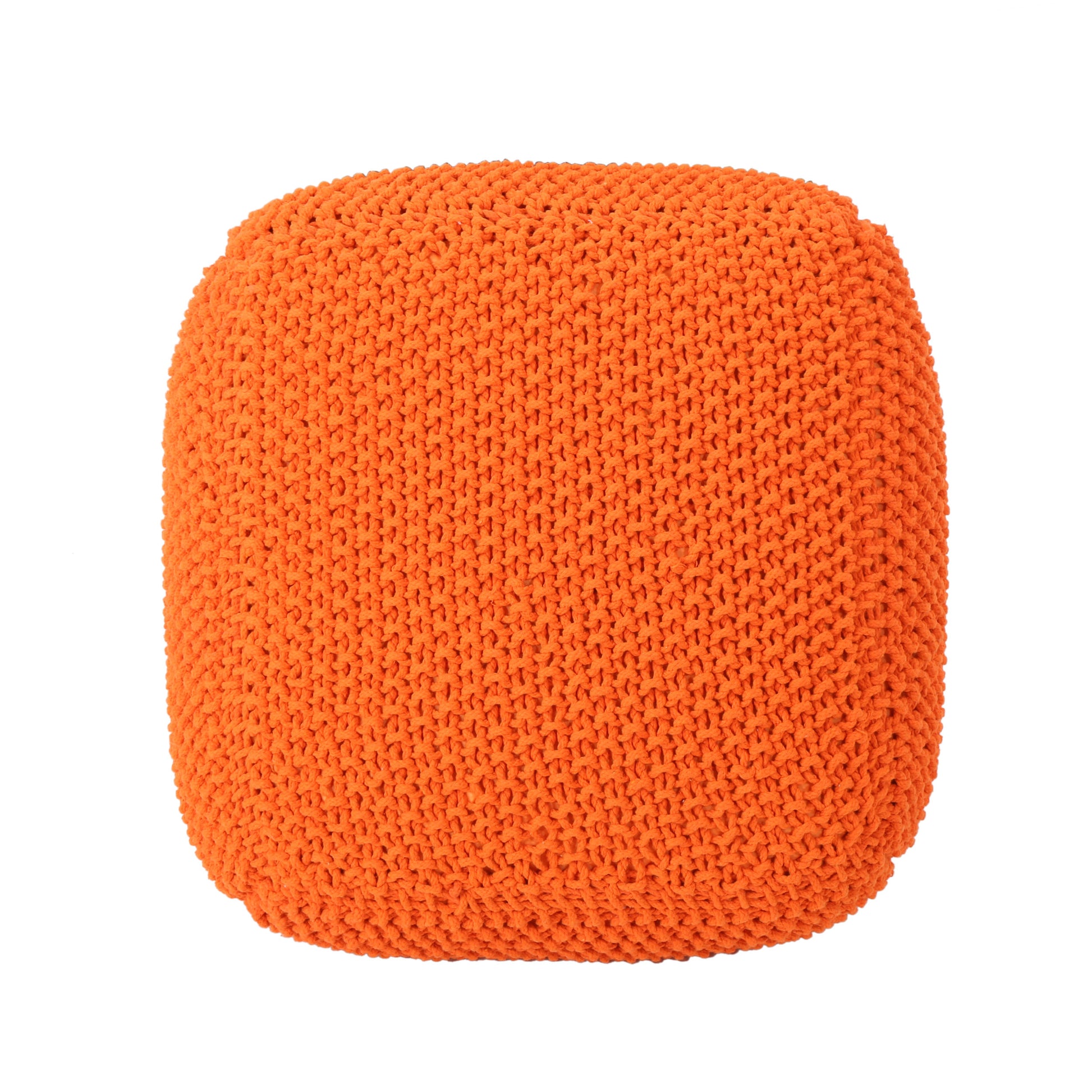 Hollis Knitted Cotton Pouf Cube 20 X 20 X 16 Pouf Orange Cotton