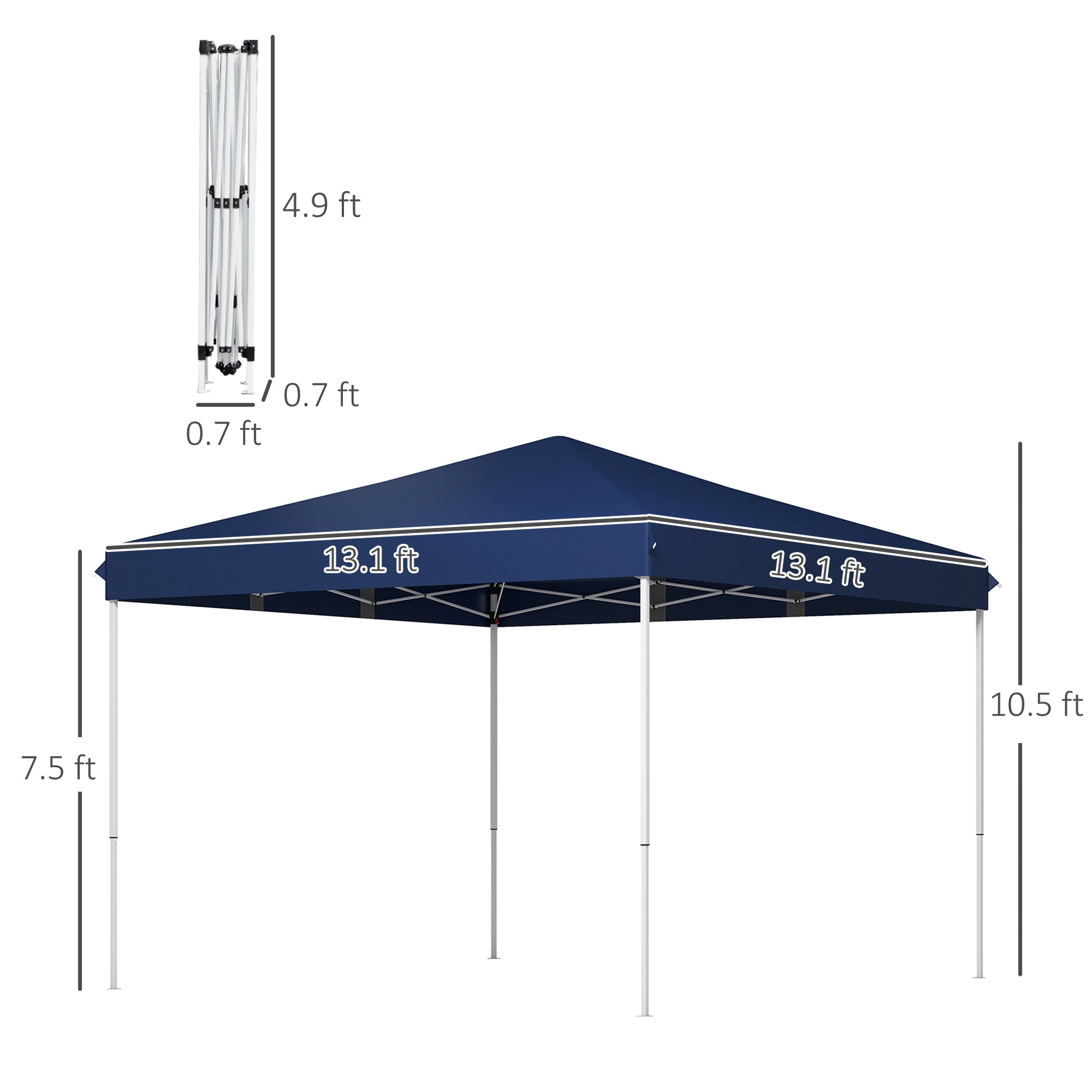 Outsunny 13' X 13' Pop Up Canopy Tent, Instant Sun Shelter, Tents For Parties, Height Adjustable, With Wheeled Carry Bag For Outdoor, Garden, Patio, Parties, Dark Blue Dark Blue Steel