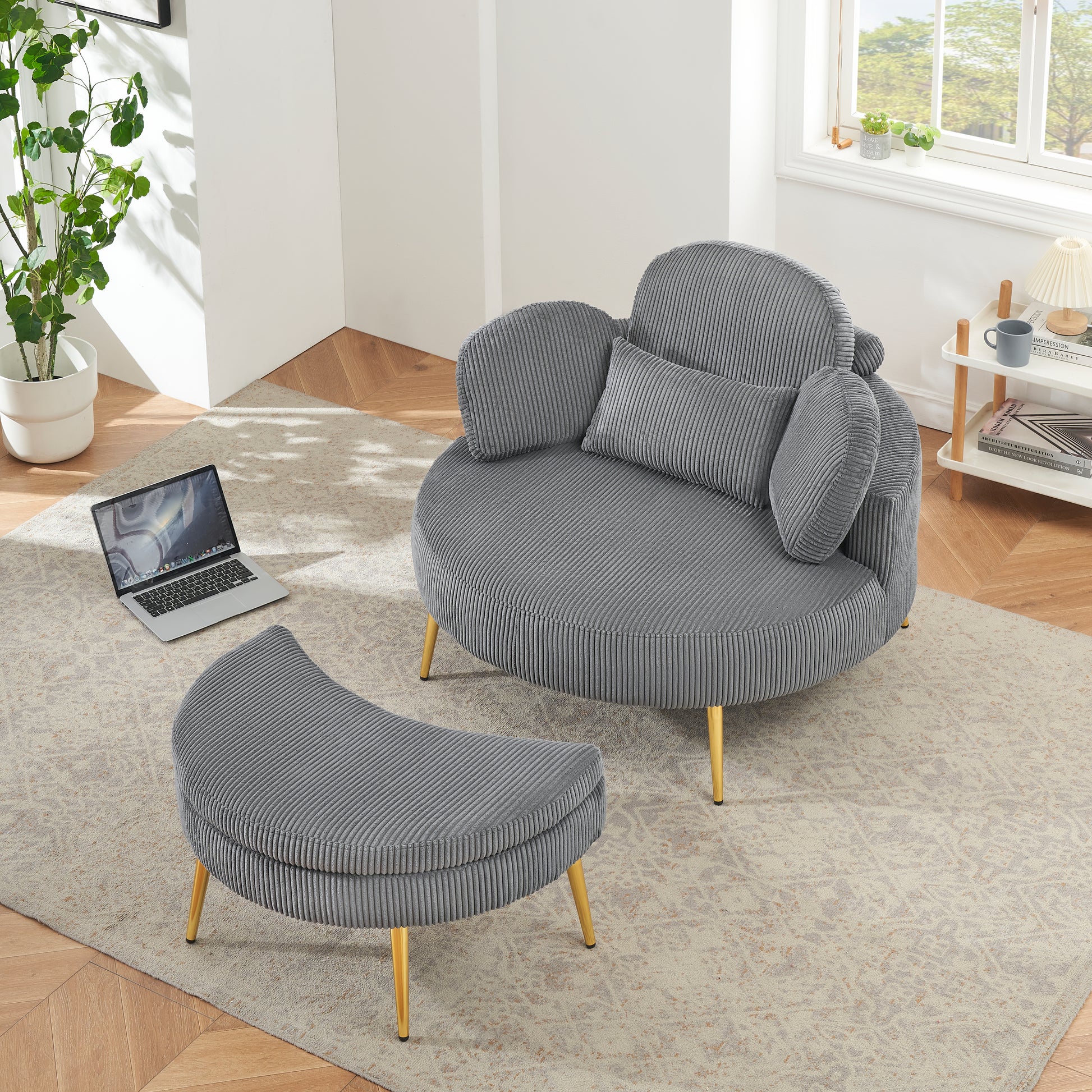 3206Gray Comfortable Seating Suitable For Small Apartment Bedroom Space Gray Corduroy 1 Seat