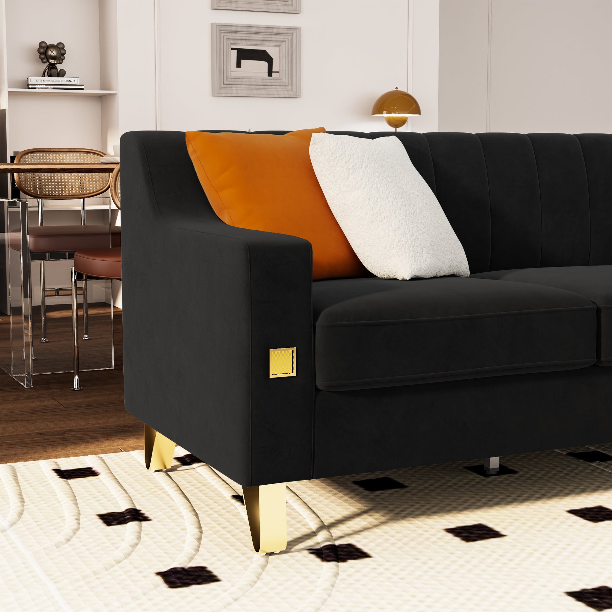 Fx P85 3S Bk 3 Seats Sofa Black Velvet 3 Seat