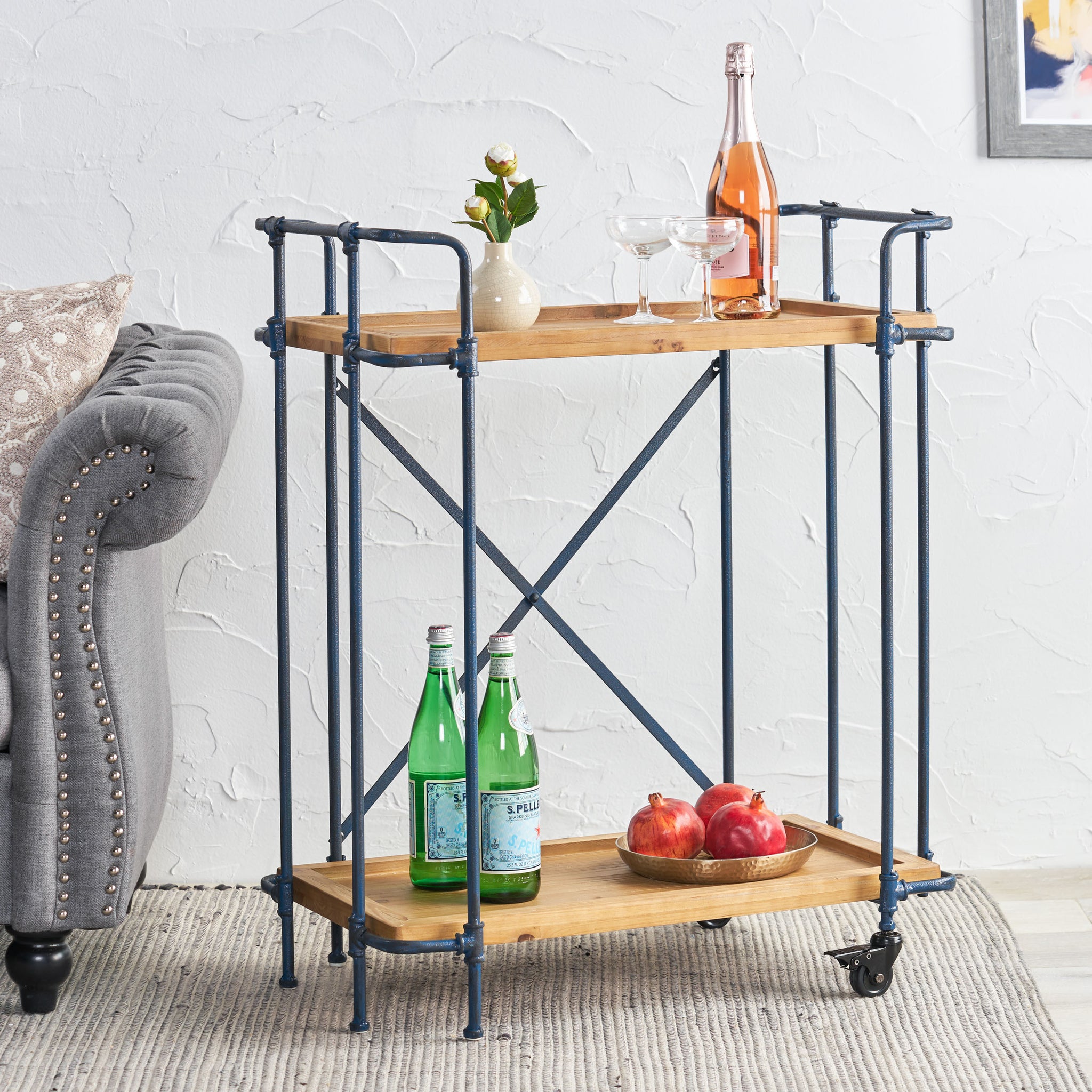 Eden Plummers Pipe Bar Cart - Antique Black Wood