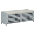 Distressed Shutter Storage Bench With Acacia Veneer For Retro Charm For Living Room, Entryway Grey Grey Mdf