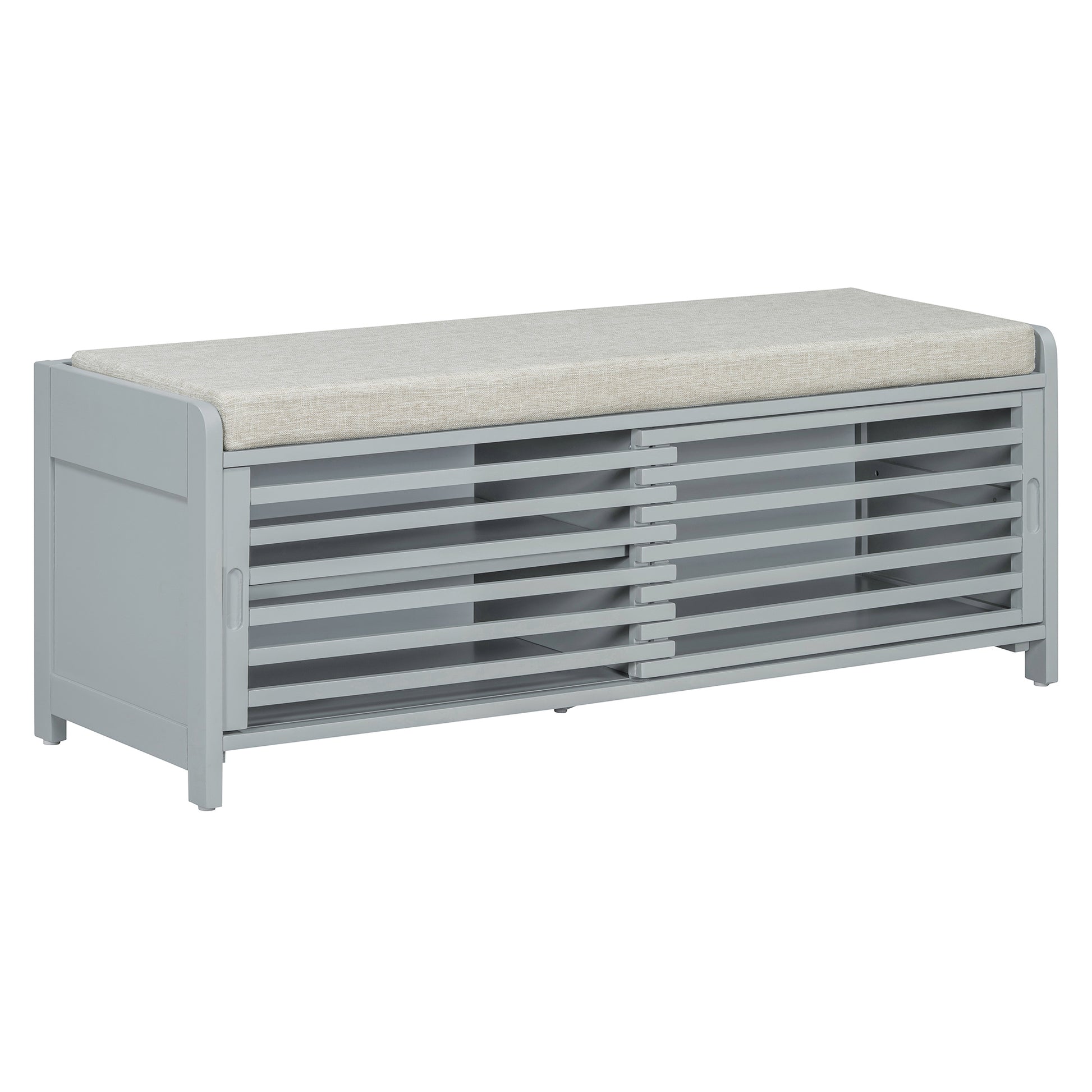 Distressed Shutter Storage Bench With Acacia Veneer For Retro Charm For Living Room, Entryway Grey Grey Mdf