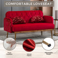 Coolmore Modern Velvet Loveseat Sofacomfy Upholstered 2 Seater Sofa With Gold Metal Legs, Small Loveseat Accent Couch For Living Bedroom Leisure Areas Red Velvet Red Foam Polyester 2 Seat