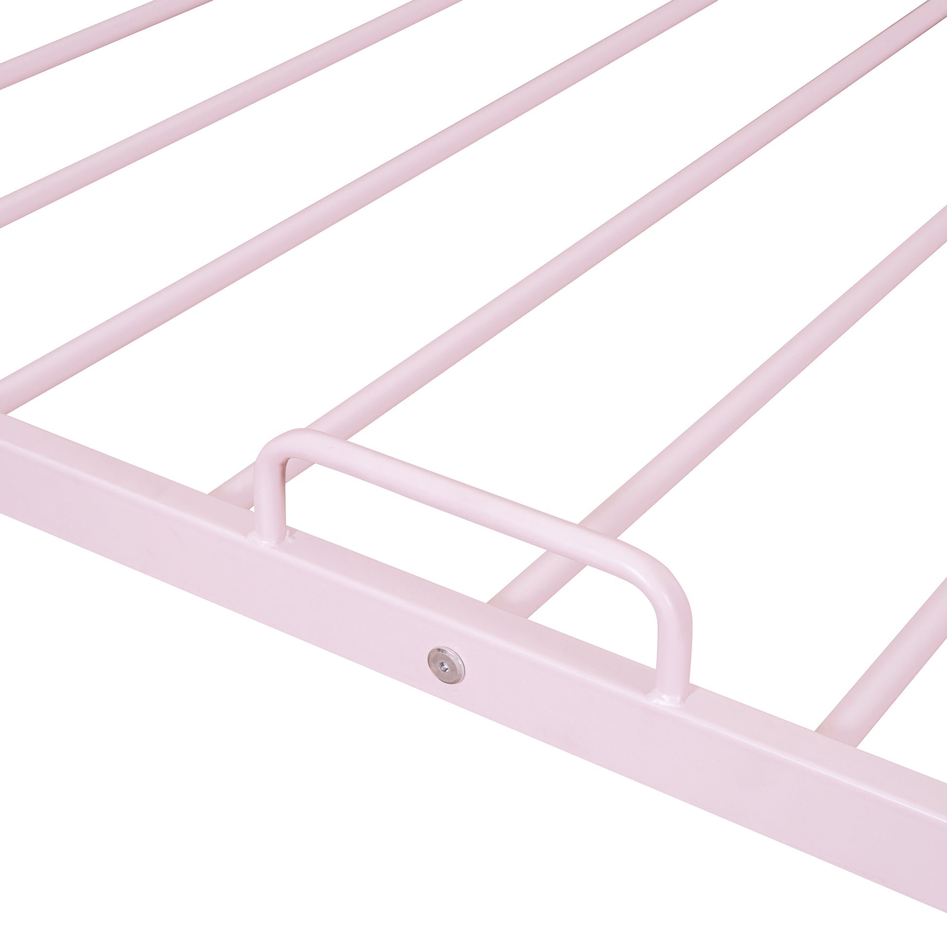 Twin Size Metal House Bed With Twin Size Trundle, Pink Twin Pink Metal